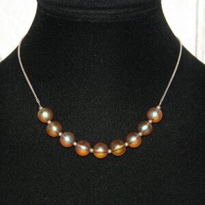 🤎✨ Silver & Brown Glass Beaded Necklace – 16" · Smooth Finish · Neutral Sparkle